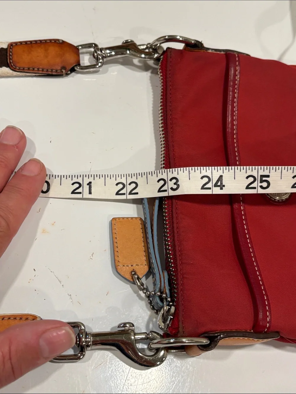Coach Red Nylon Crossbody Bag with Striped Adjustable Strap